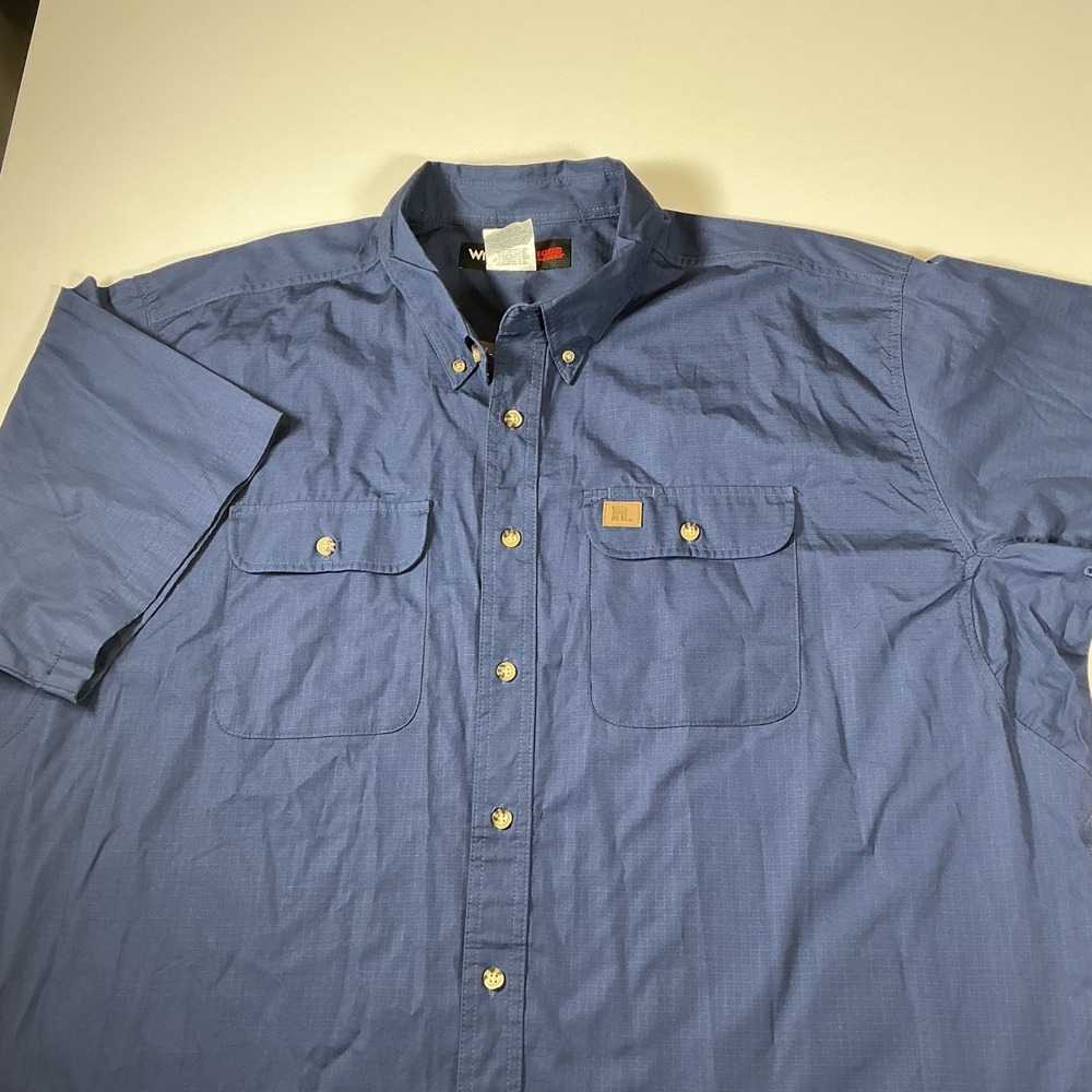 NWT Wrangler Riggs FR Workwear Men's Shirt Blue Short Sleeve Button Down 3XL